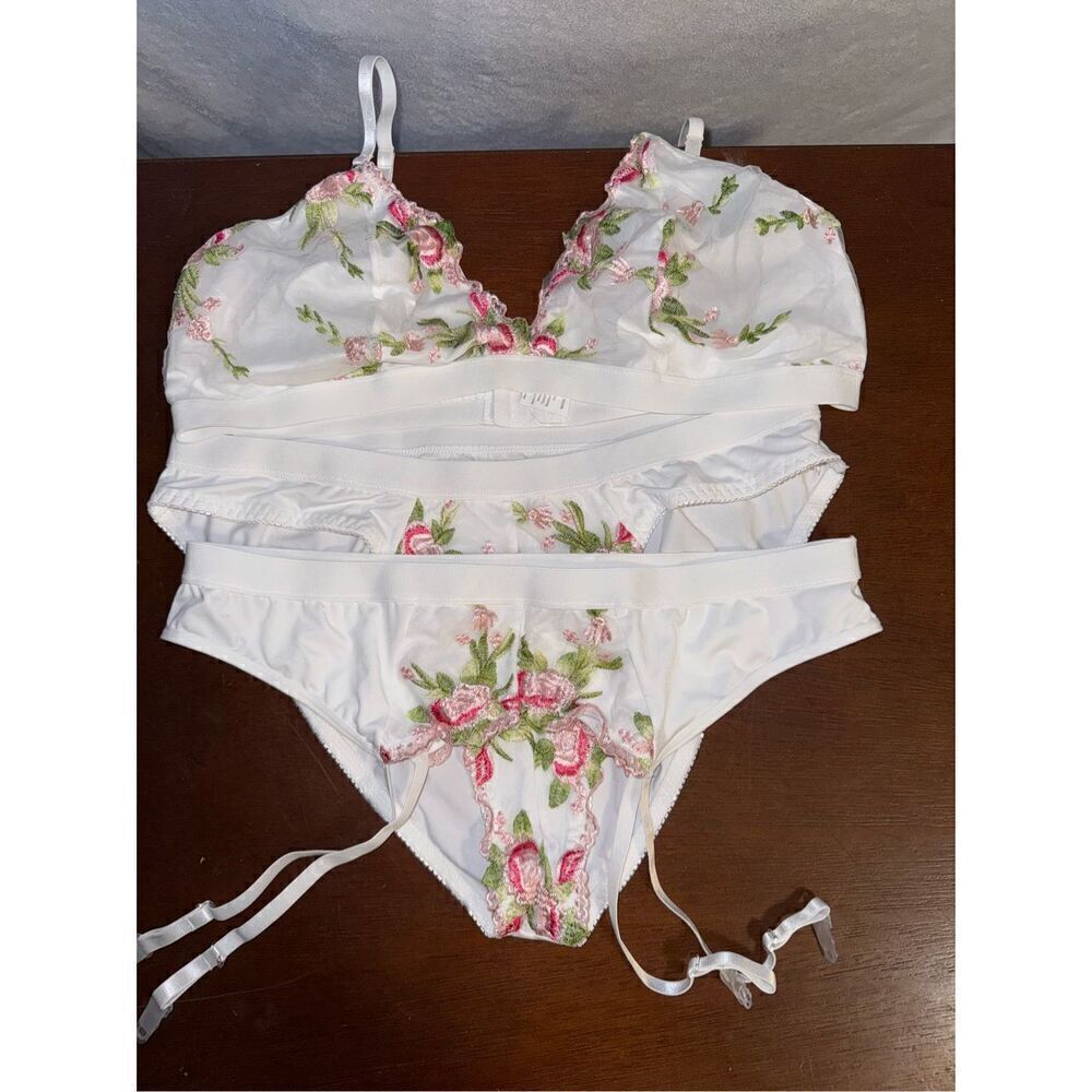 NWOT plus  size bra panty and garter size 2x